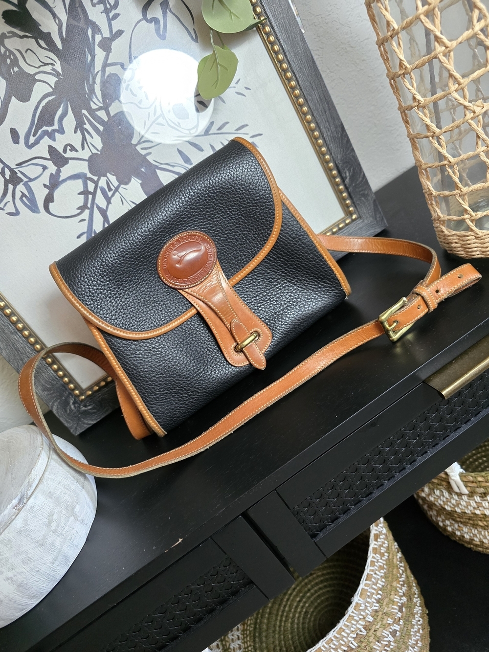 Dooney & Bourke Black and Brown Pebbled Leather Crossbody Bag